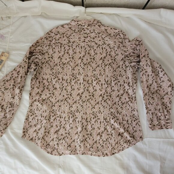 Liz & Co. Pink Tan Brown Womens Long Sleeve Button Blouse XL - Picture 13 of 15